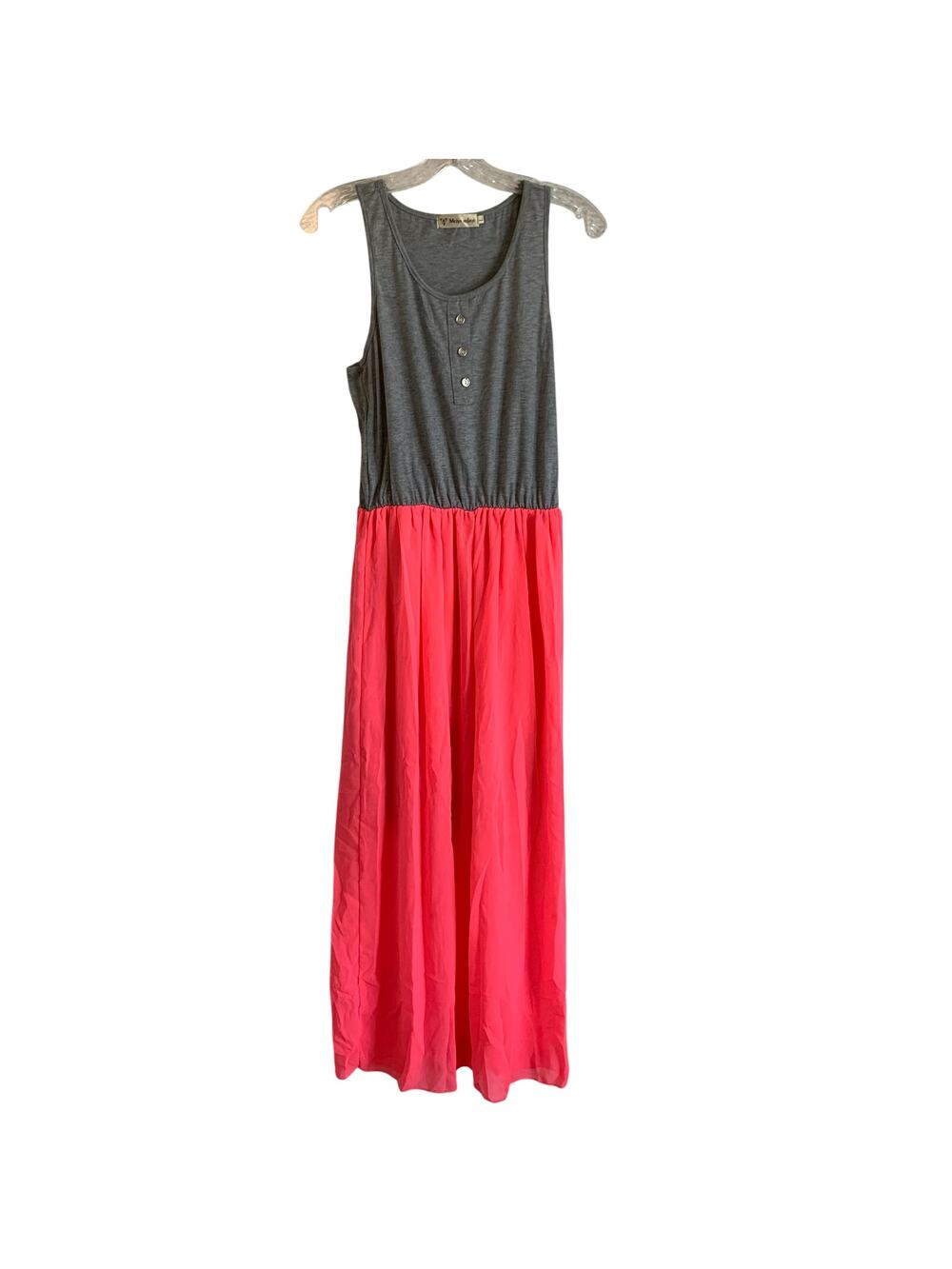 Meiya Aulaye Womens Sz Large Gray Neon Orange Maxi Dress Tank Sleeveless Summer